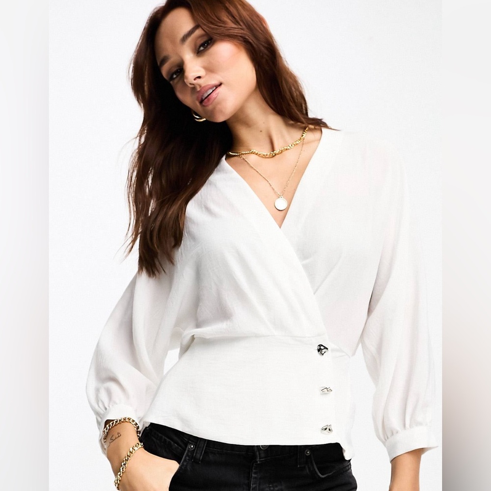 River Island tux style wrap blouse in white